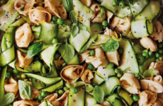 Tasty Zucchini Zoodles, Green Peas and Tortellini Salad