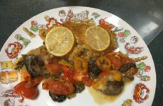 Seafood Stuffed Tilapia with Tomatoes, Peppers and Mushrooms