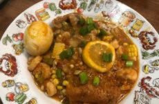 Fish and Shrimp Stew; Crab Cakes and Salad