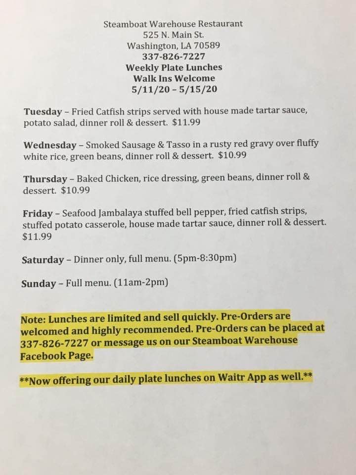 This week’s menu from Steamboat Restaurant in Washington. Yummy times!