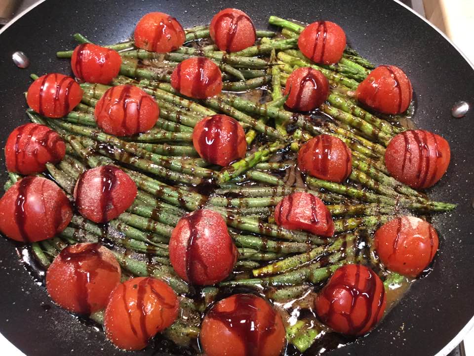 Stir-Fry Fresh Green Beans and Asparagus Tips with Balsamic Glaze Finish