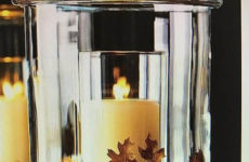 Fall Decor - candle and leaves