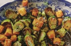 Roasted Brussels Sprouts with Toasted Cornbread Croutons