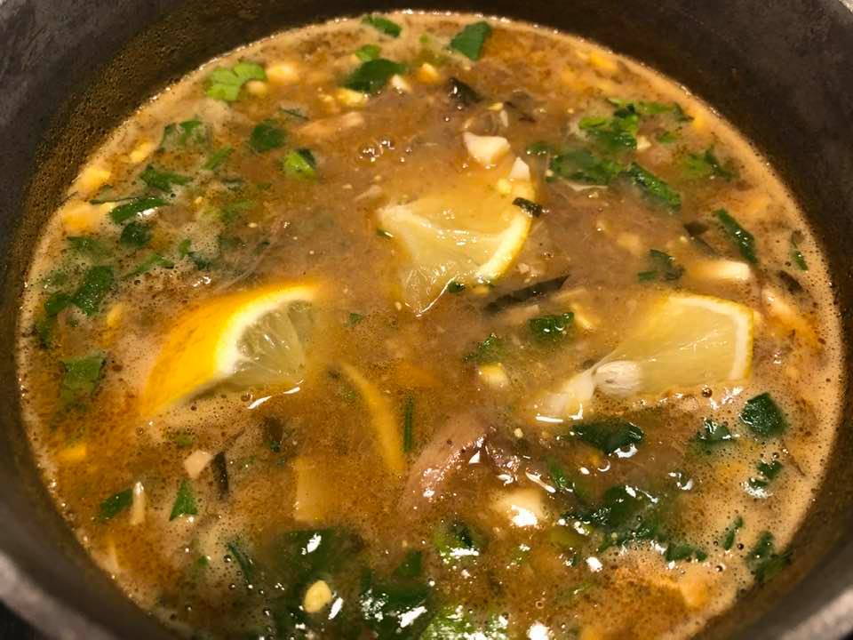 Turtle Soup Salad Grilled Red Snapper and crawfish with orzo pasta