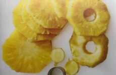 Today’s TIP: CORE WORK! No need for a fancy pineapple core gadget. Simply peel pineapple and cut into desired slices. To core, place slices flat on a cutting board and remove core with 1.5” round cutter. Easy, peasy!