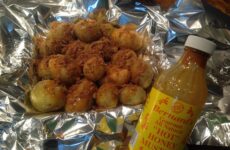 Hot Honey Mustard Roasted Baby Yukon Gold Potatoes with Bacon Bits