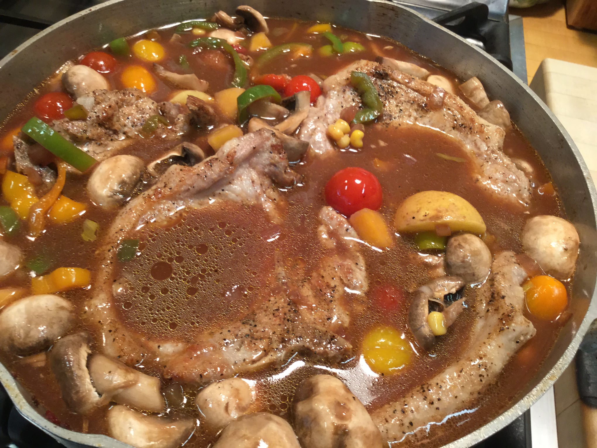 Smothered Center-Cut Pork Chops with Summer Veggies