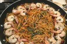Lemony Caper Shrimp Pasta in a Skillet