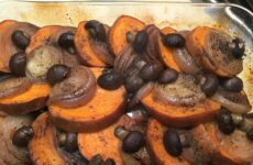 Layered Yams, Red Onion and Mushroom Casserole