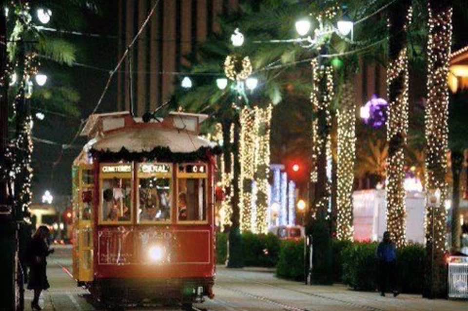New Orleans Trolley at Christmas Time