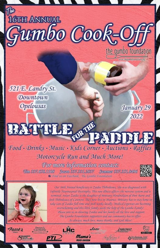 Gumbo Cook Off! Battle for the paddle is back! Mark your calendars!