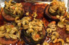 Balsamic Glazed Portabella Mushroom Caps Stuffed with Crawfish