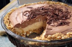 No Bake Cream Cheese Peanut Butter Pie Topped with Chocolate Whipped Cream
