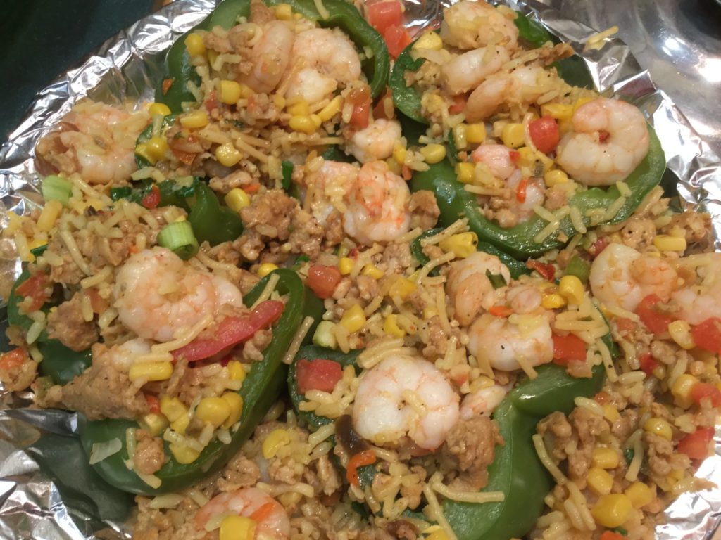 Ground Chicken and Shrimp with Spanish Rice Stuffed Bell Peppers