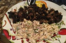 Bacon Jam Marinated Portabella Mushroom Totem Poles with Blue Crab Slaw