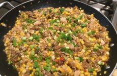 One-Pan Crawfish Etouffee, Fresh Corn and Rice Dressing