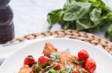 Crispy Pan-Seared Chicken Thighs with Blistered Cherry Tomatoes