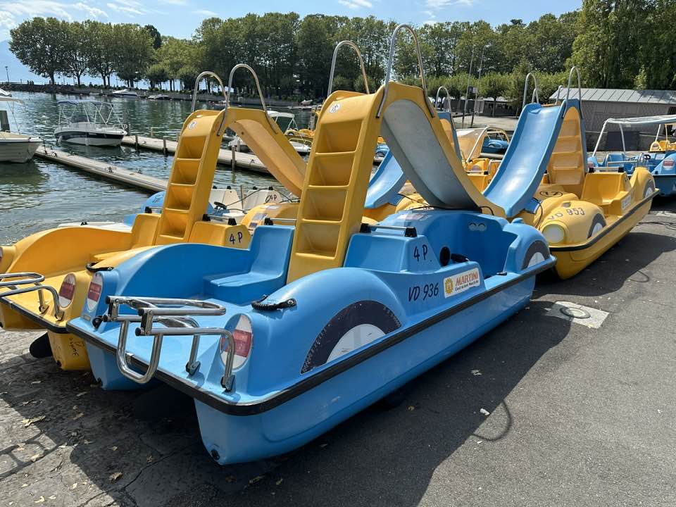 How cute and ingenious are these paddle boats with kiddie water slide. Very popular here!