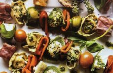 Simple Tortellini Antipasto Skewers with Lemon Basil Vinaigrette