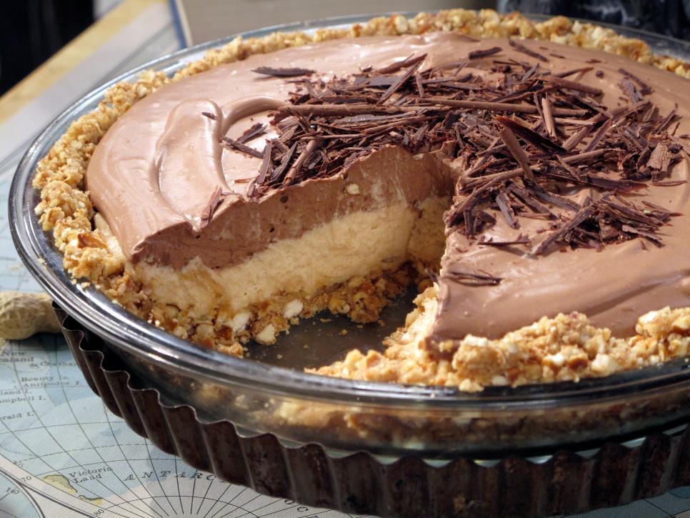 No-Bake Cream Cheese Peanut Butter Pie Topped with Chocolate Whipped Cream