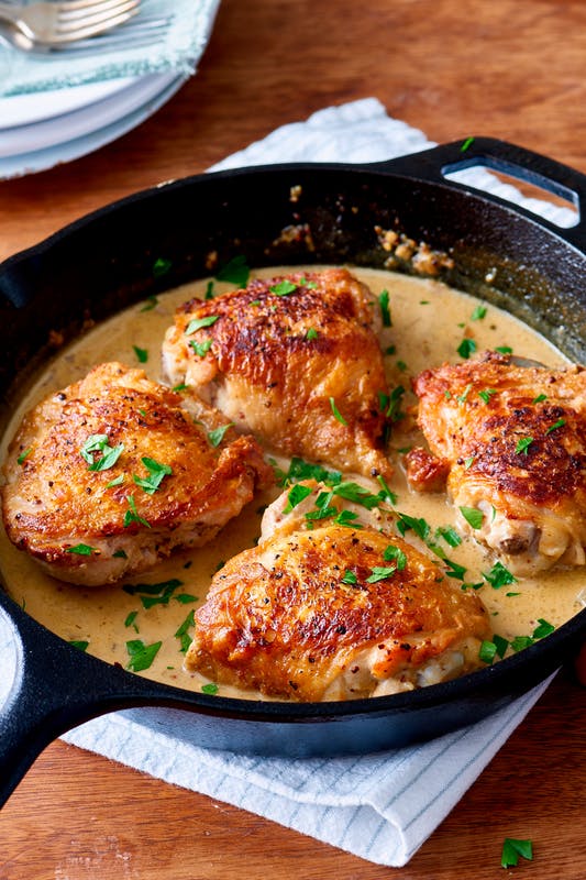 Creamy French Mustard Chicken in a Skillet