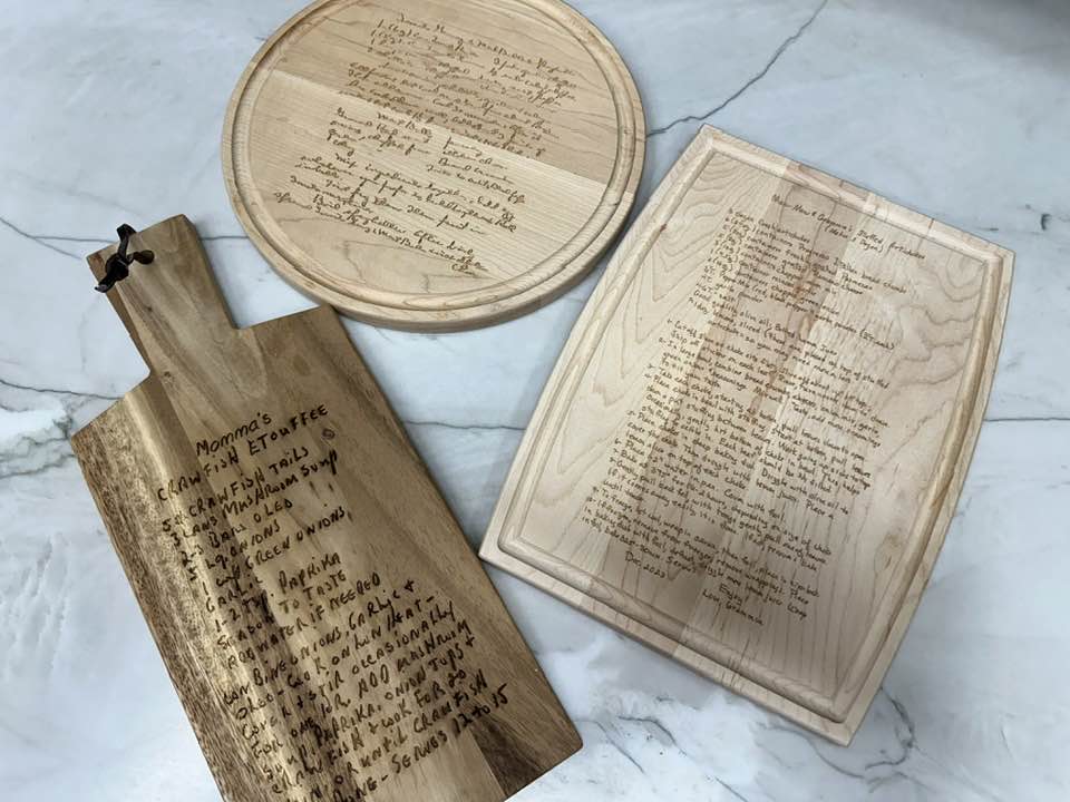 Today’s Product is the etched wooden boards with your favorite recipes, etc.