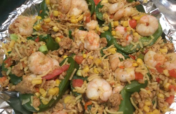 Ground Chicken And Shrimp With Spanish Rice Stuffed Bell Peppers