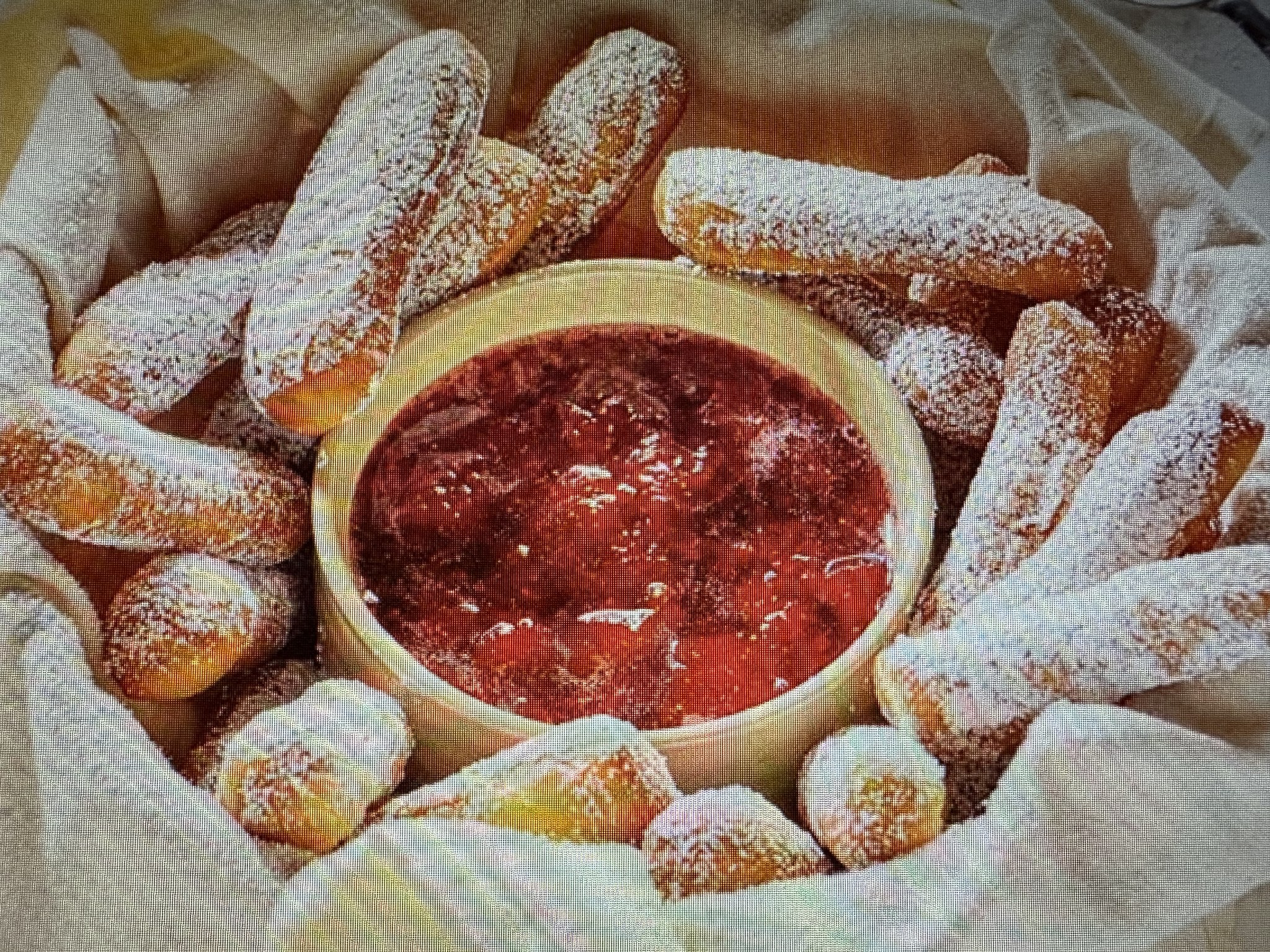 Strawberry Sauce Topped Beignet Fries