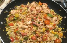 Marvelous and Spicy Shrimp, Pasta, Tomato Skillet