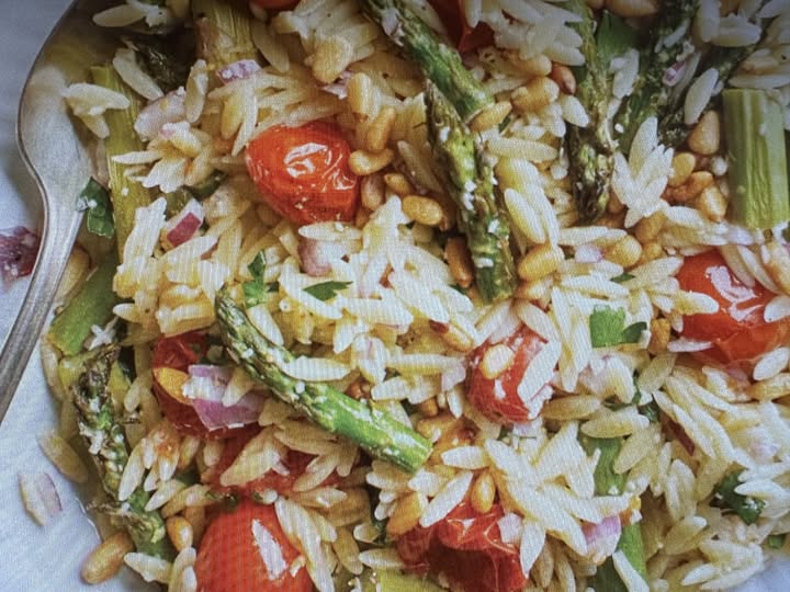 Anytime Lemon-Orzo Salad with Roasted Asparagus and Tomatoes