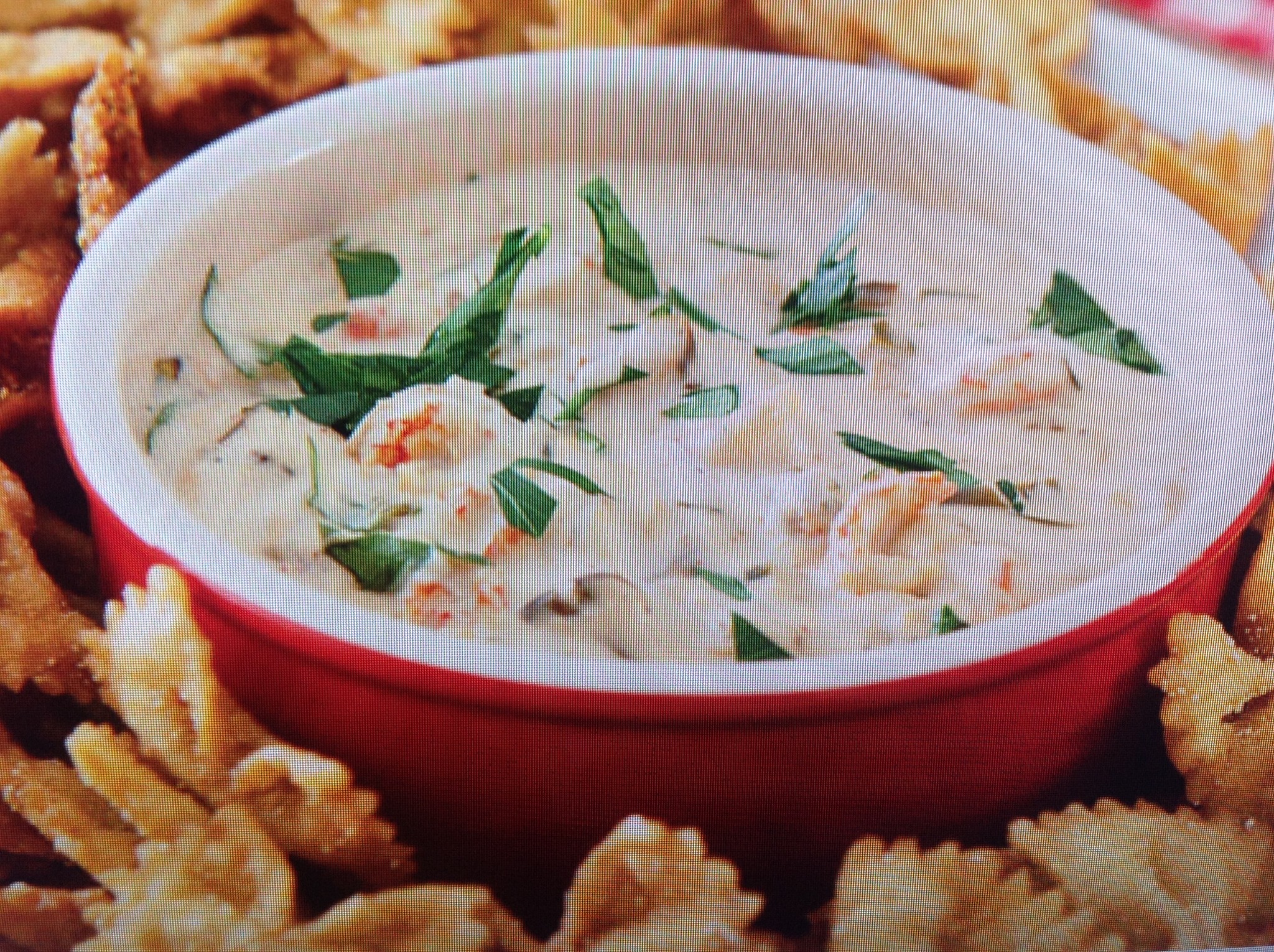 Spicy Crawfish Dip with Bow-Tie Pasta for Dipping!