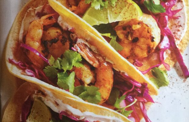 Shrimp Tacos Topped with Lime Slaw