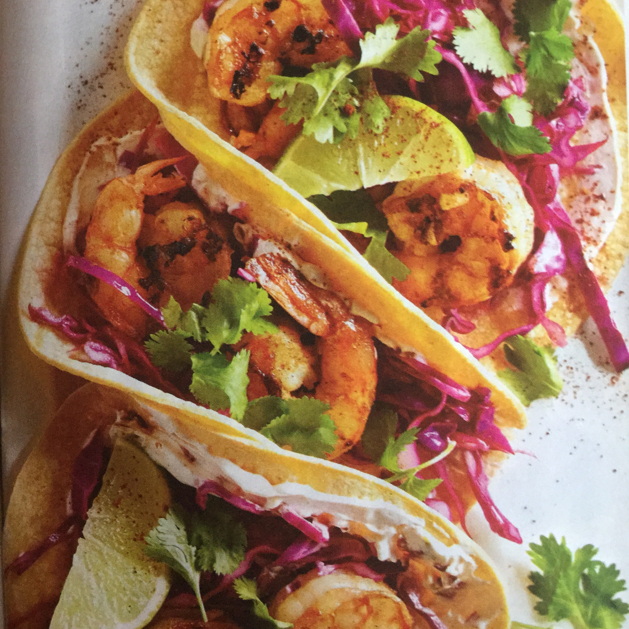 Shrimp Tacos Topped with Lime Slaw