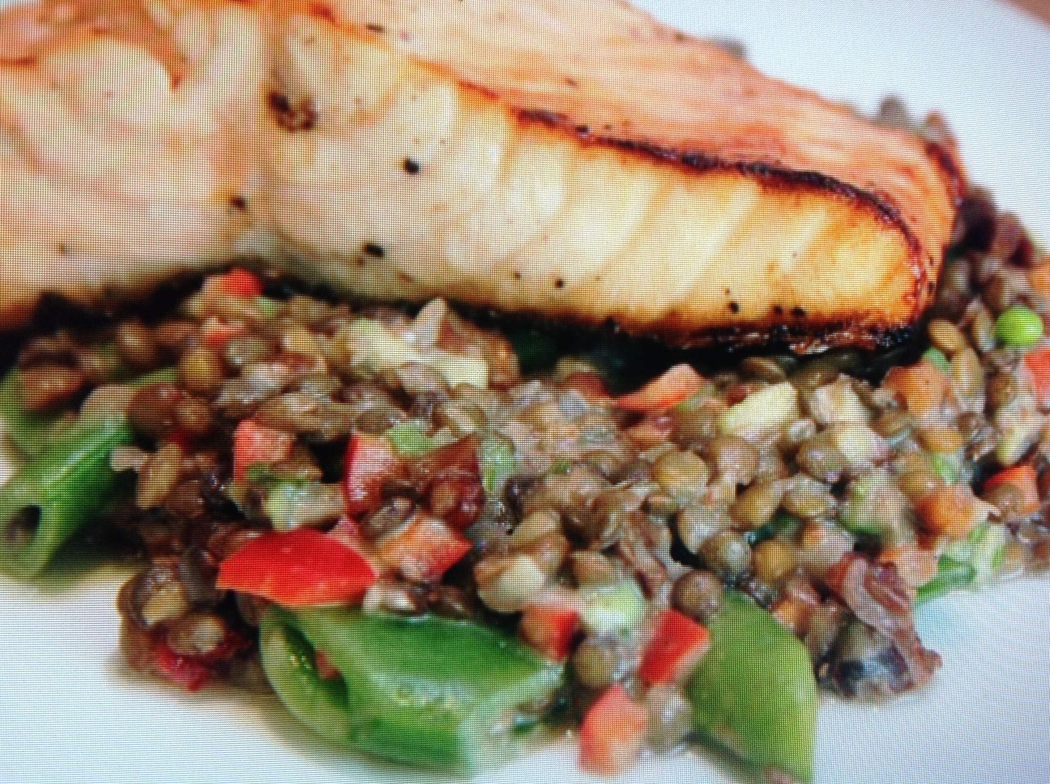 GRILLED SALMON OVER LENTIL SALAD