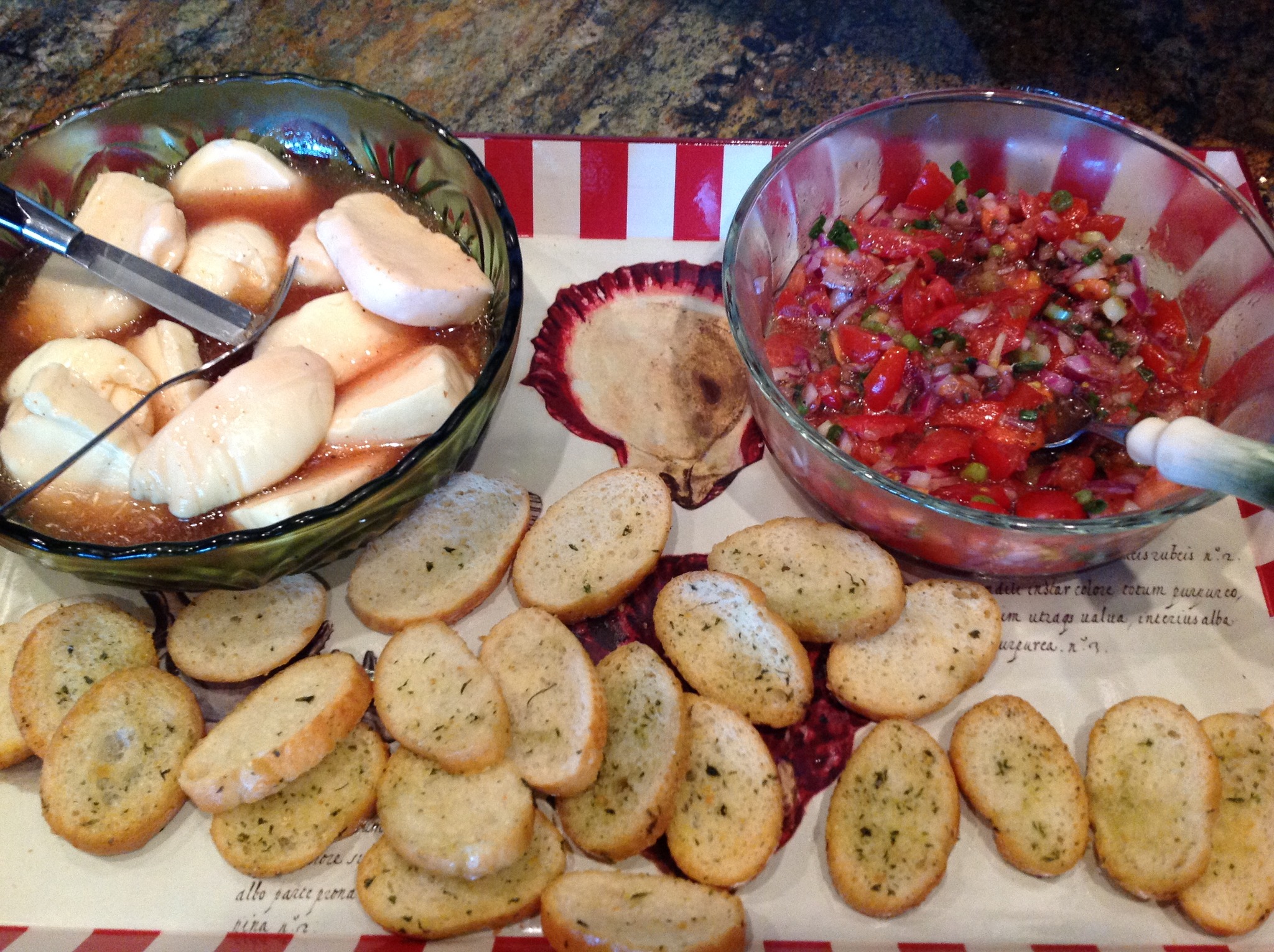 ALICE'S MARINATED MOZZARELLA AND BRUSCHETTA