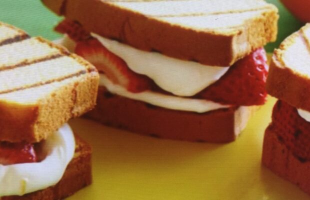 GRILLED STRAWBERRY SHORTCAKE TOPPED WITH LEMONY CREAM