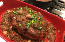 EASY PORK SHOULDER ROAST WITH PEARL ONIONS AND MUSHROOM GRAVY