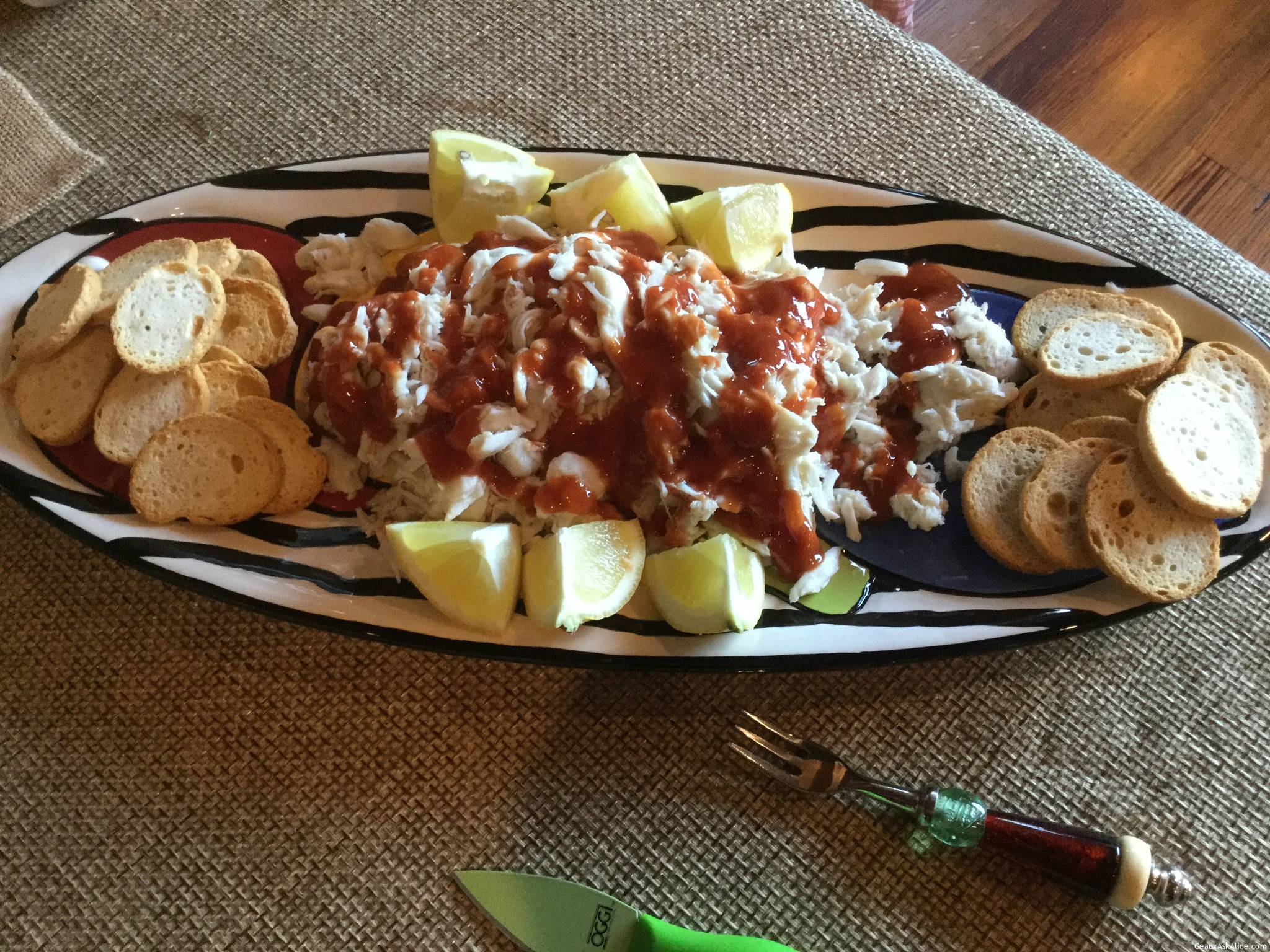 Luscious Jumbo Lump Crabmeat over Cream Cheese Topped with Cocktail Sauce