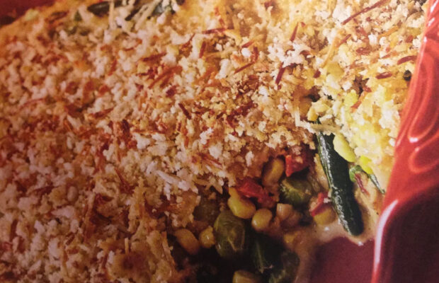 Fresh Sweet Corn Succotash Gratin
