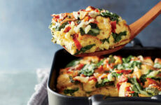 Creamy and Crispy Spinach, Bacon and Gruyere Breakfast Strata