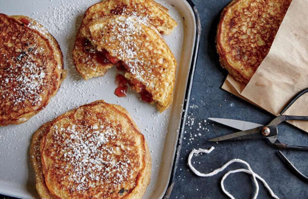 Multi-Grain Pancakes Stuffed with PB & Jelly