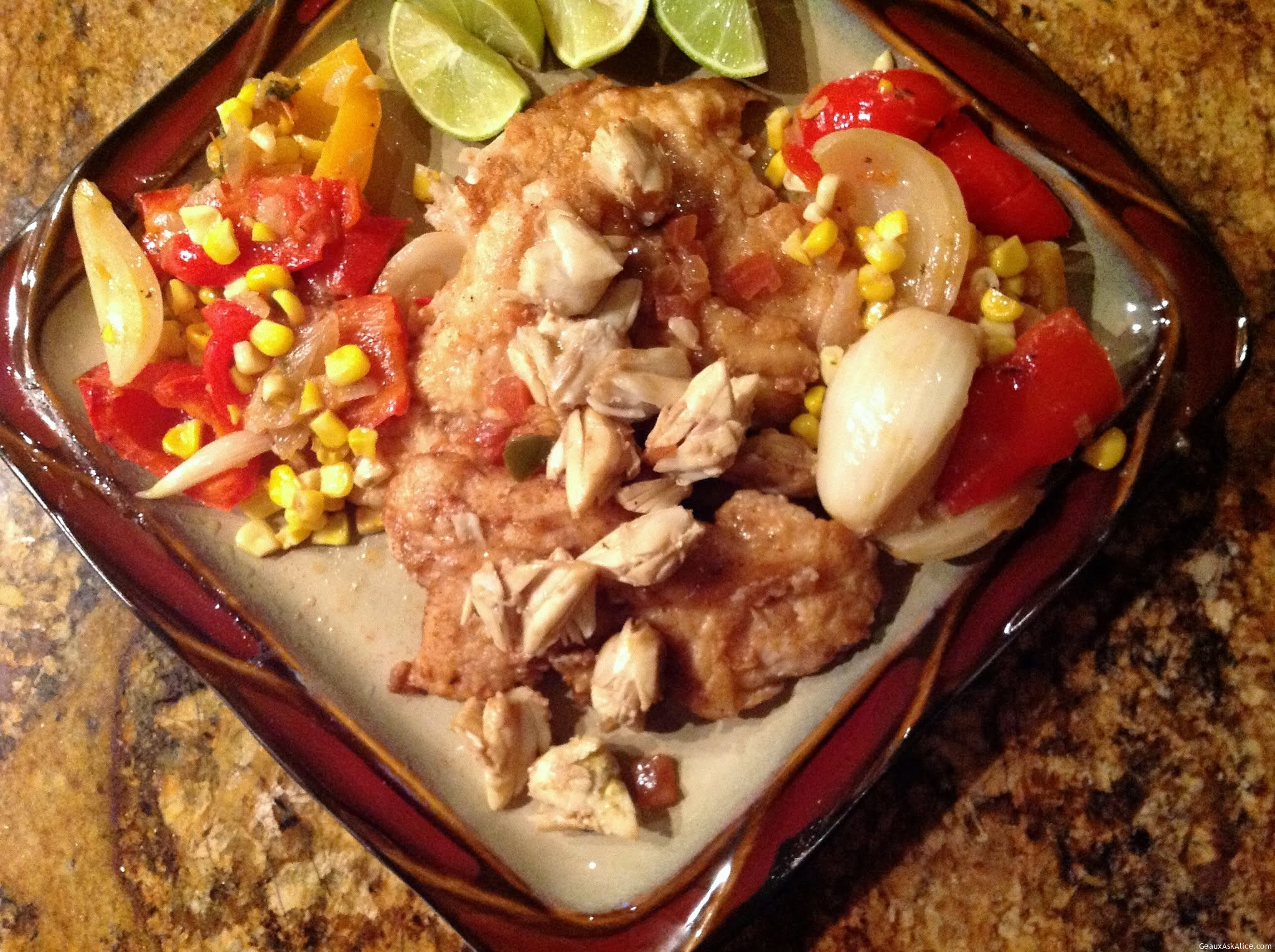 Pan Saute Red Snapper Topped with Crabmeat Saute