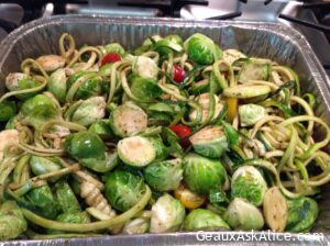 Spiralized Zucchini with Roasted Brussels Sprout