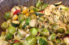 Spiralized Zucchini with Roasted Brussels Sprout